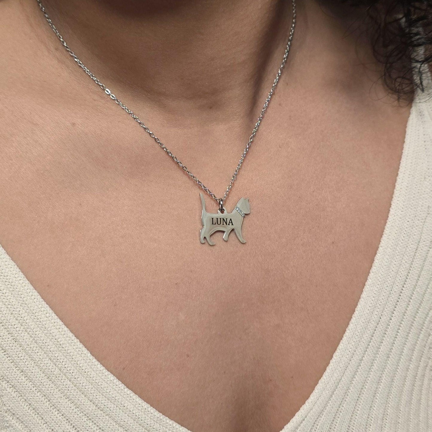 Cat loss Personalized Cat Necklace in Silver Stainless Steel , personalized Gift for Cat Lovers , Pet Loss Gift , Cat Mom keepsake gift