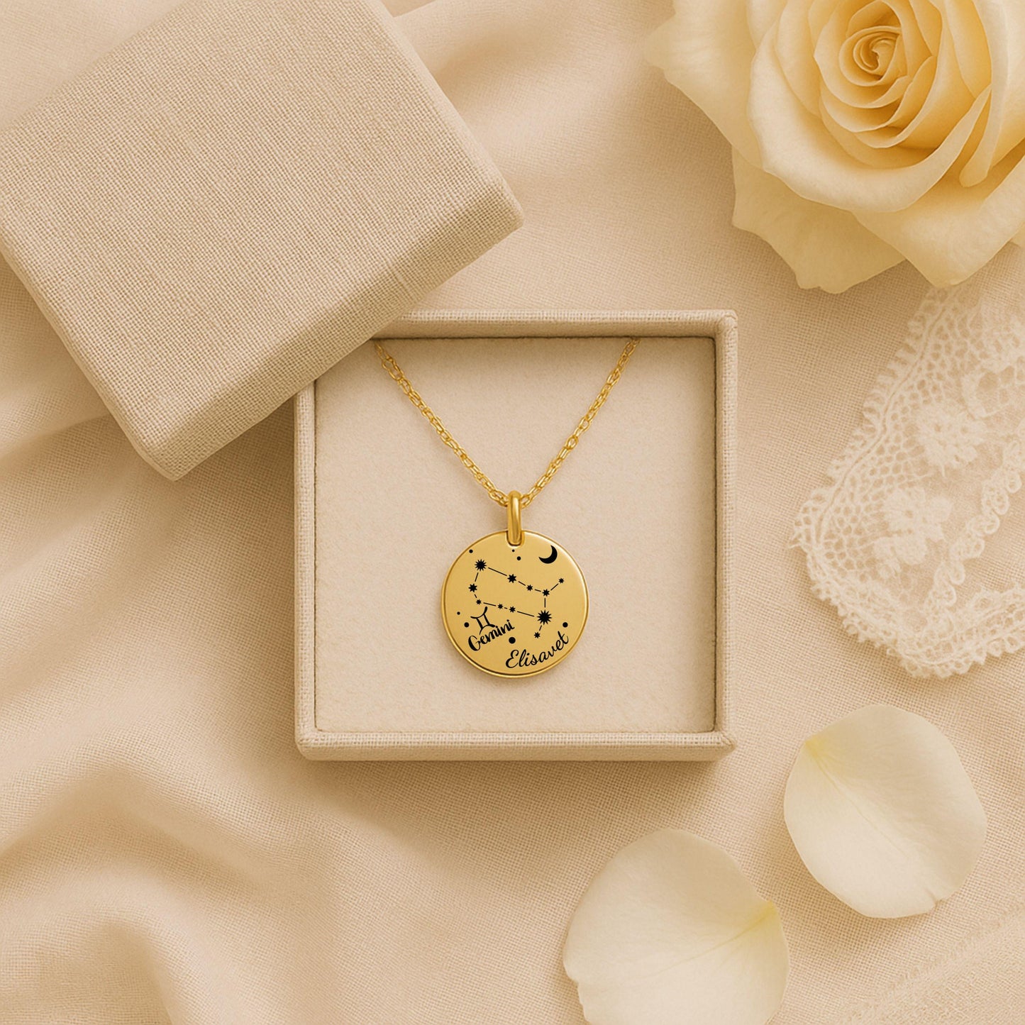Personalized zodiac Necklace β’ Zodiac Coin Necklace with Name β’ Custom Star Sign Jewelry Gift β’ Astrology Birthday Necklace for Her