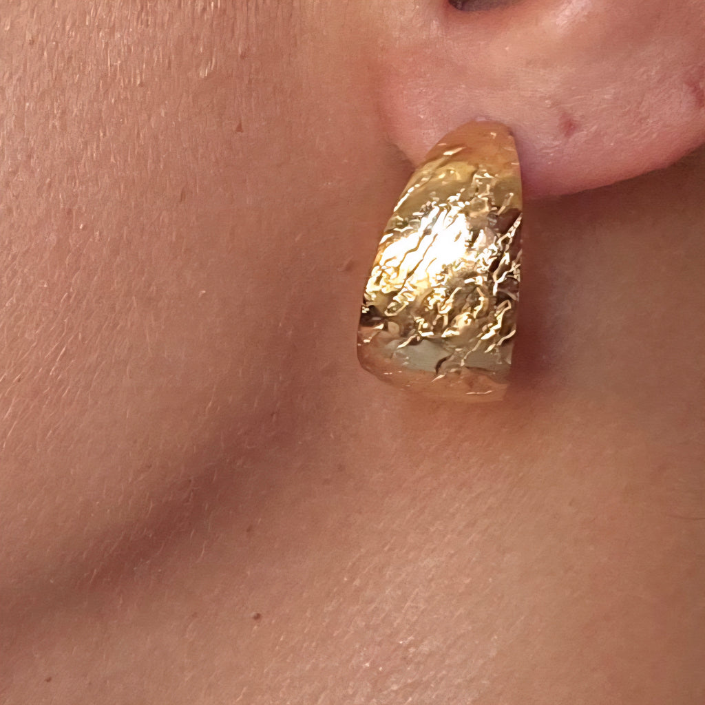 Chunky Textured Half Hoop Earrings - Stainless Steel