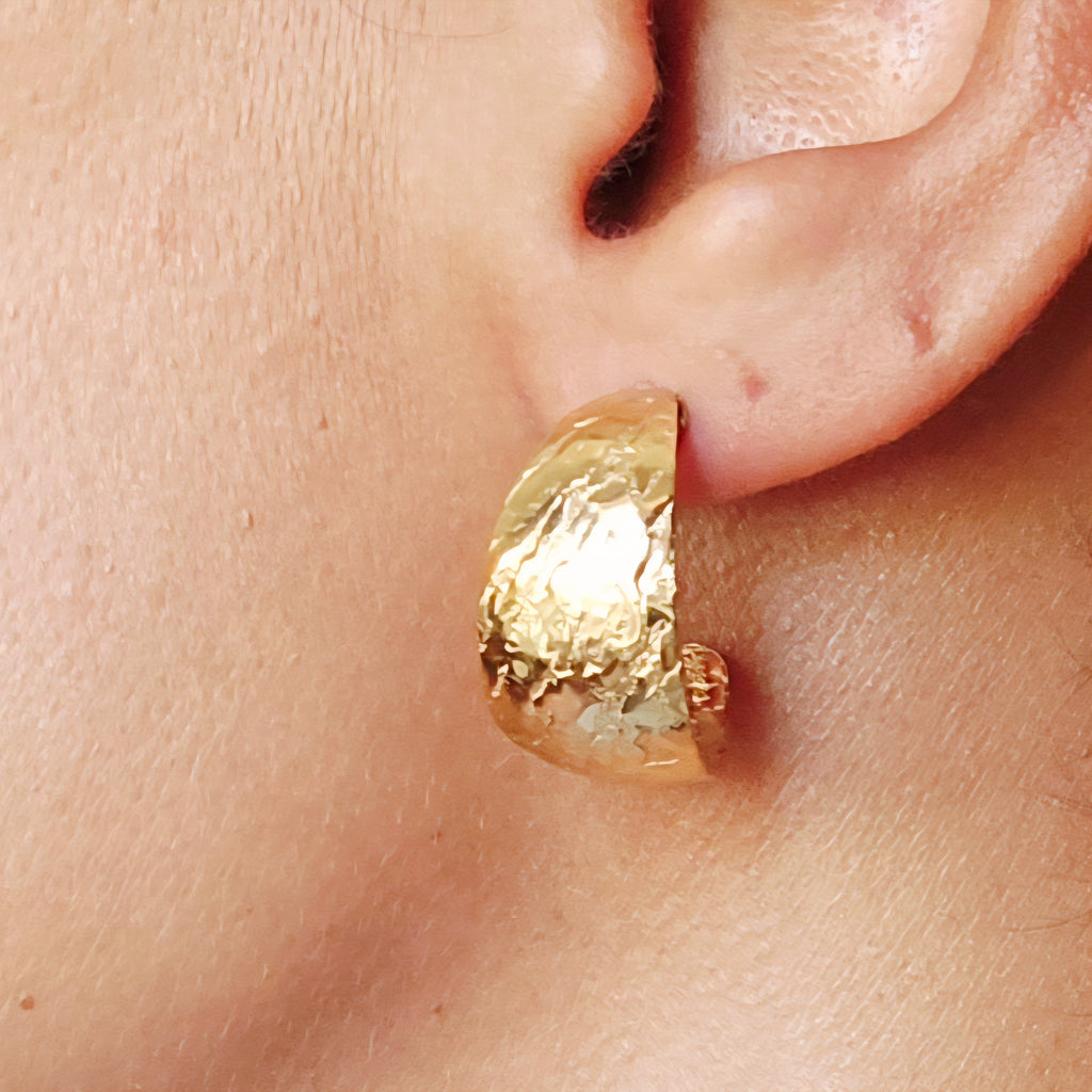 Chunky Textured Half Hoop Earrings - Stainless Steel