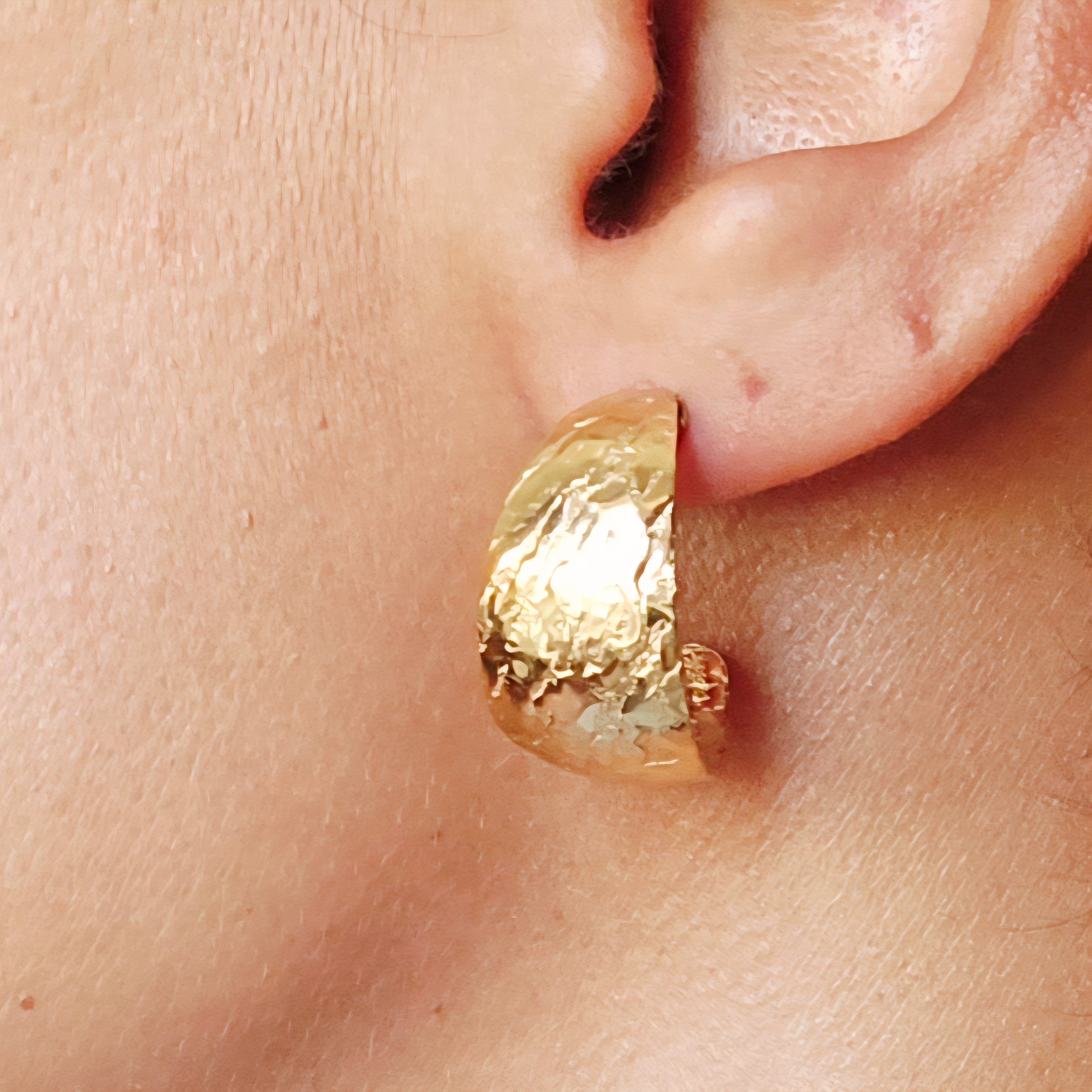 Chunky Textured Half Hoop Earrings - Stainless Steel