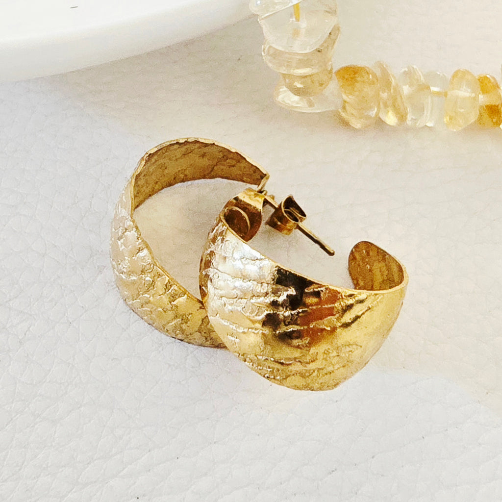 Chunky Textured Half Hoop Earrings - Stainless Steel