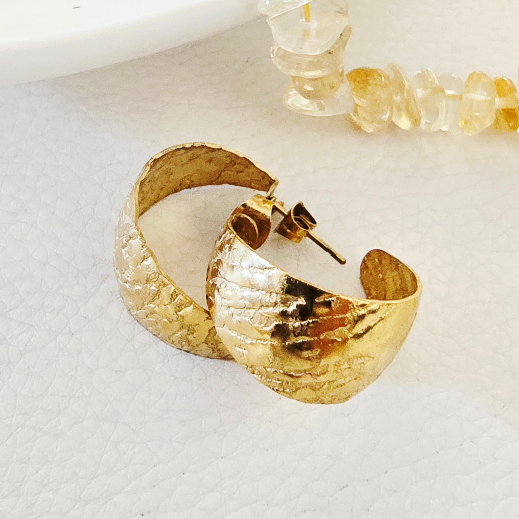 Chunky Textured Half Hoop Earrings - Stainless Steel