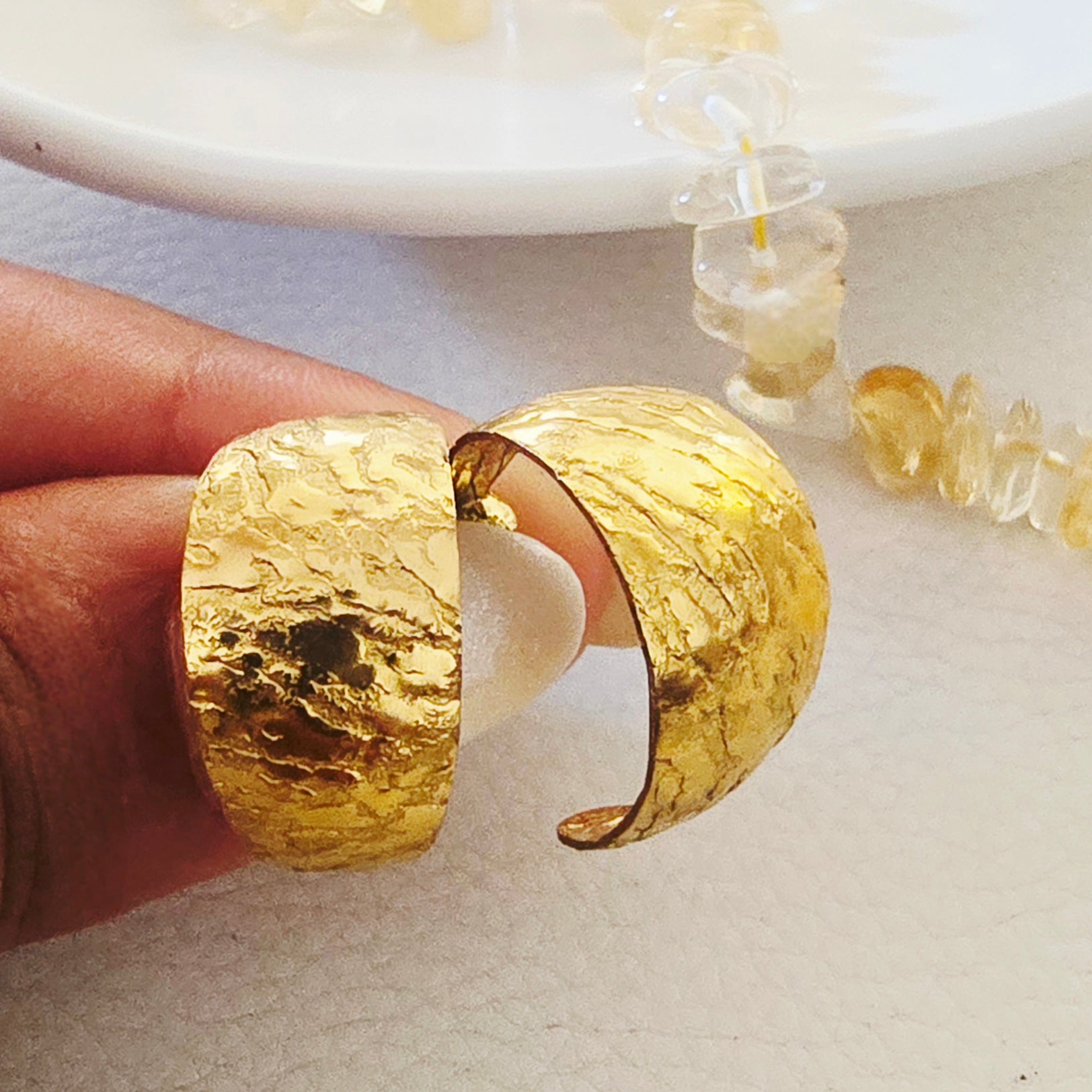 Chunky Textured Half Hoop Earrings - Stainless Steel