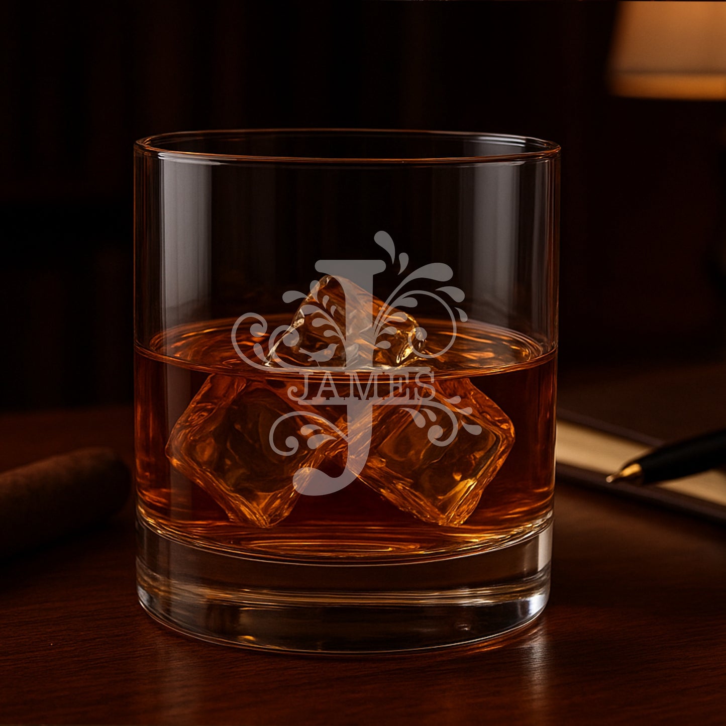 Monogram laser engraved whiskey glass