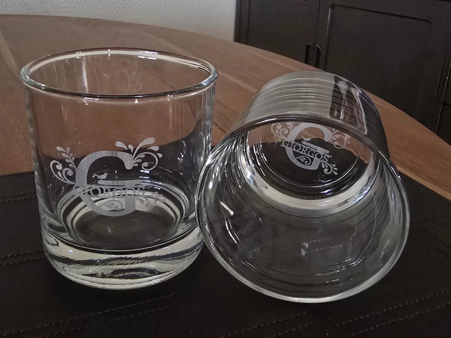 Monogram laser engraved whiskey glass