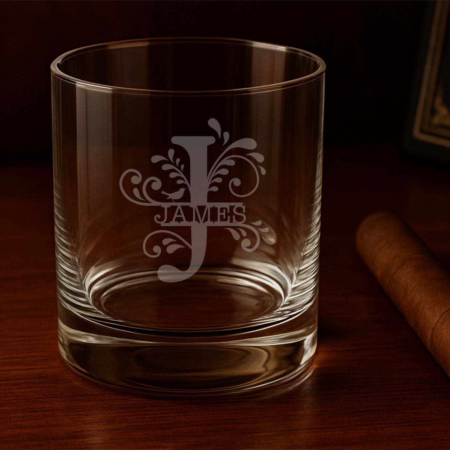 Monogram laser engraved whiskey glass