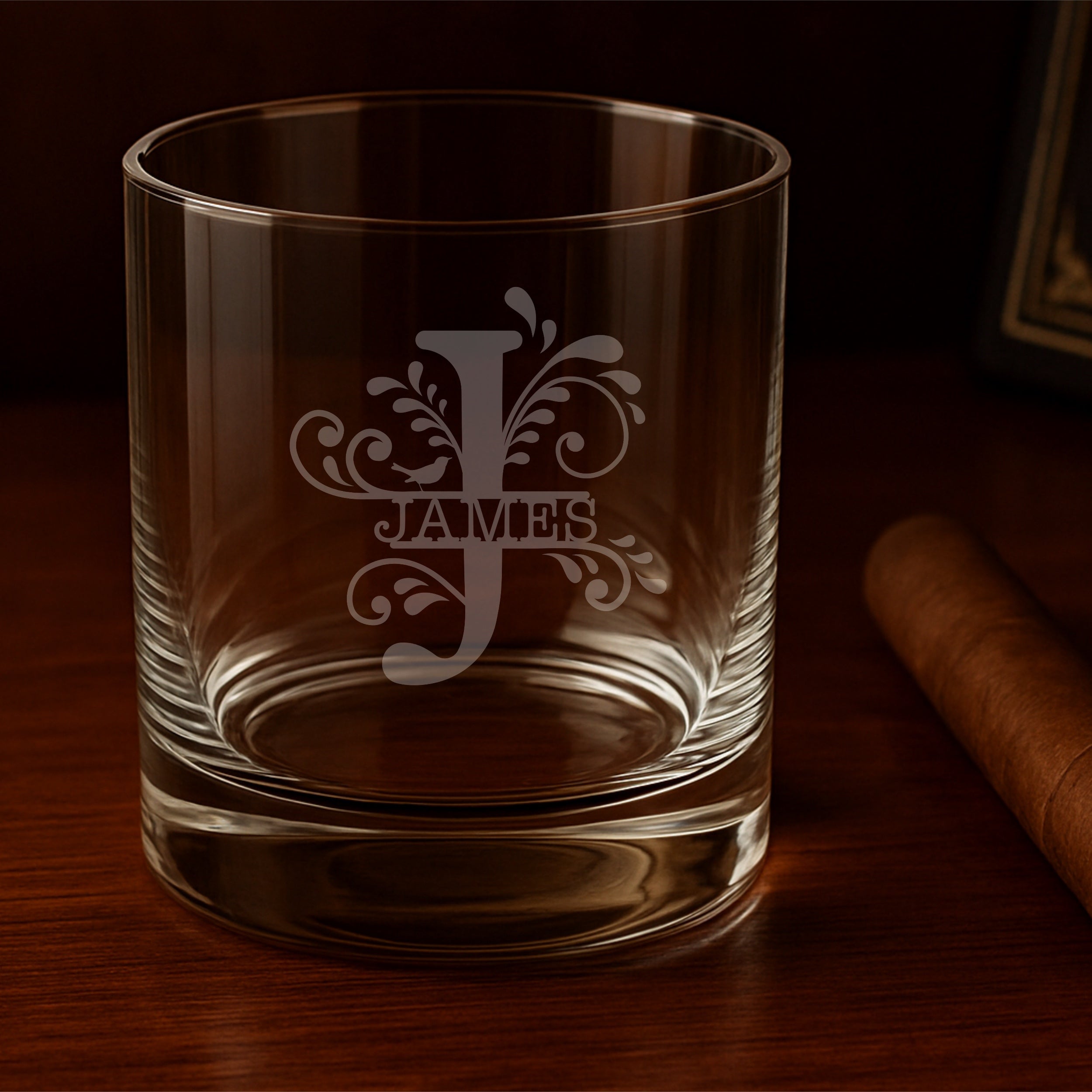Monogram laser engraved whiskey glass