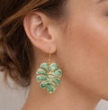 Monstera Leaf Dangle Earrings – Gold Filled & Hand-Painted Enamel