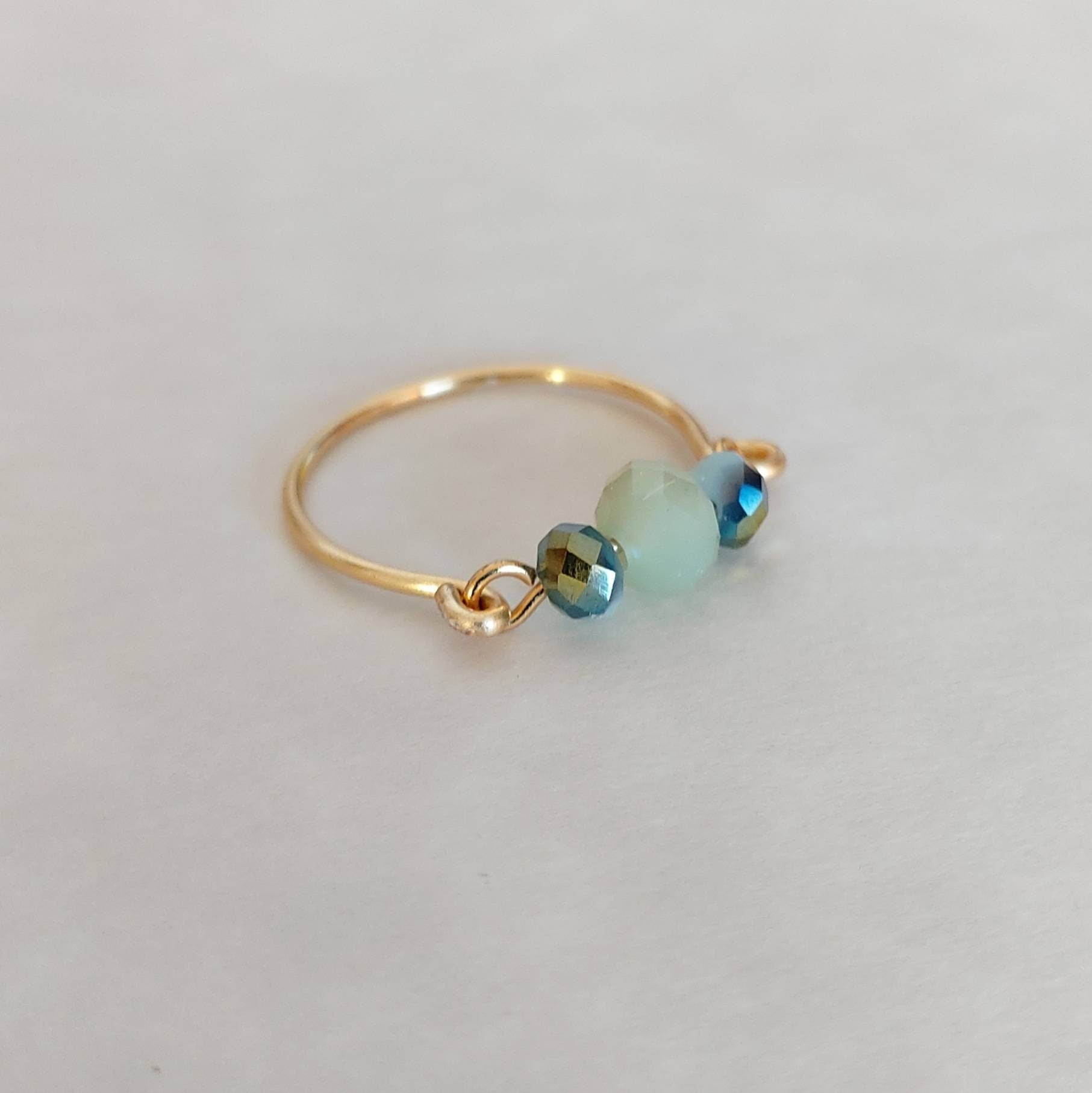 Glass bead wire ring , wire wrap ring , gold filled bead ring , dainty ring , simple rings , pearl wire ring , stackable rings , wire ring