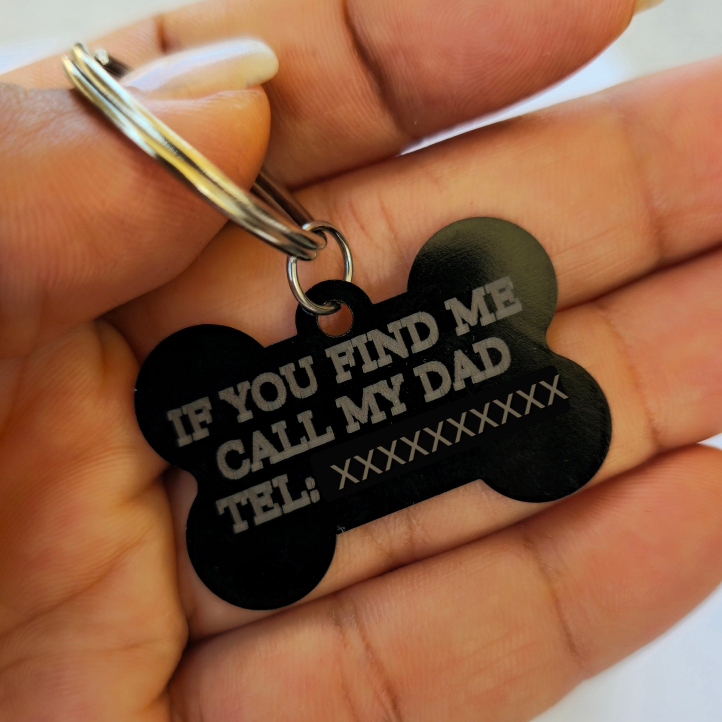 Custom double - sided engraved dog tag , personalized name and telephone number aluminum bone dog tag , Dog mom gift , Dog collar tag