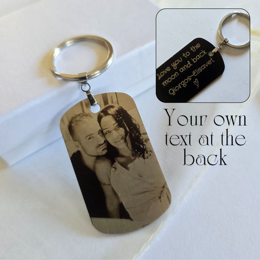 Father’s Day Custom dog tag keyring with photo and your own text at the back