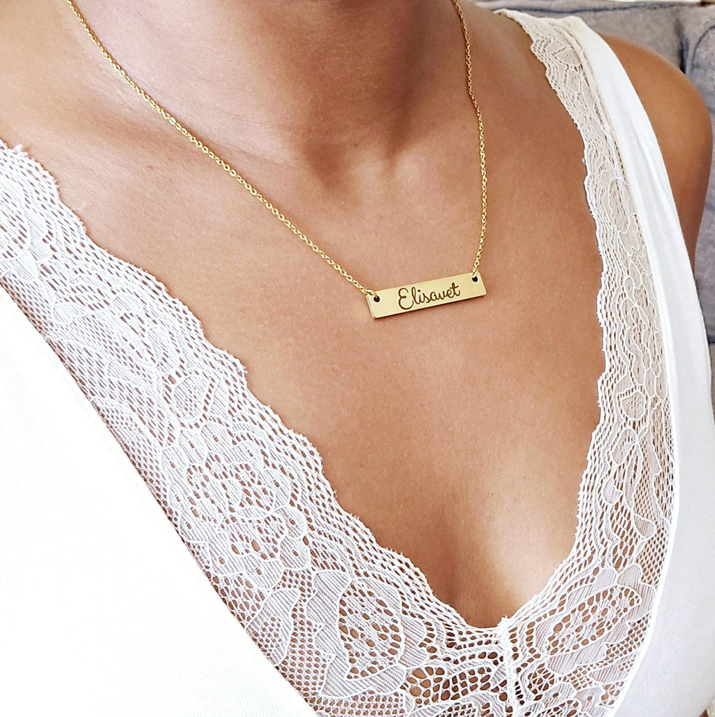 Custom name necklace , personalized name plate gift for mom , minimalist custom name jewelry , personalized gift for her