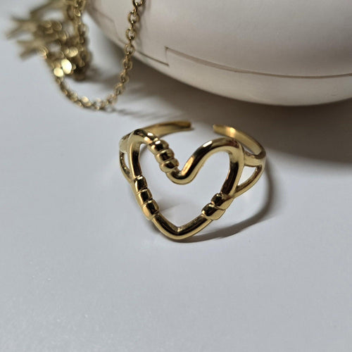 Heart ring adjustable ring 24k gold filled brass ring