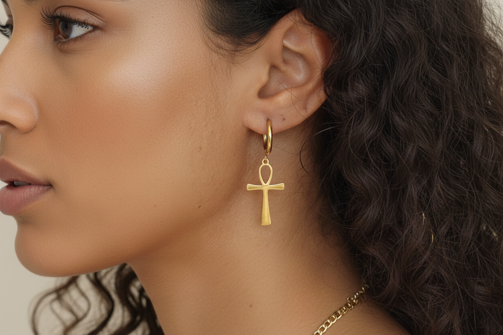 Ankh waterproof gold filled hoop earrings waterproof