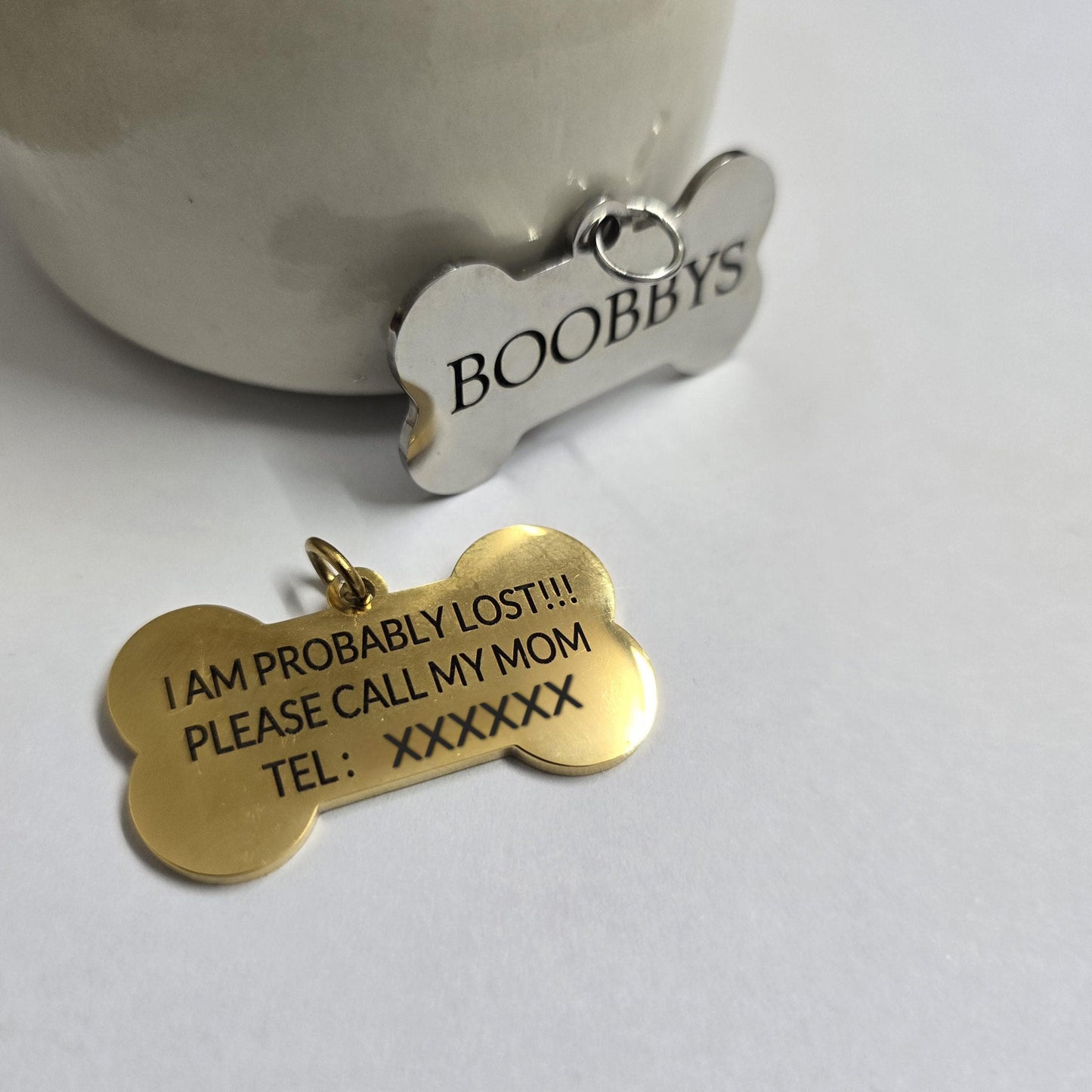 Dog Name Tag – Personalized Bone-Shaped ID Tag , Custom Engraved Stainless Steel Dog tag ID Durable & Long-Lasting Perfect Dog lover gift
