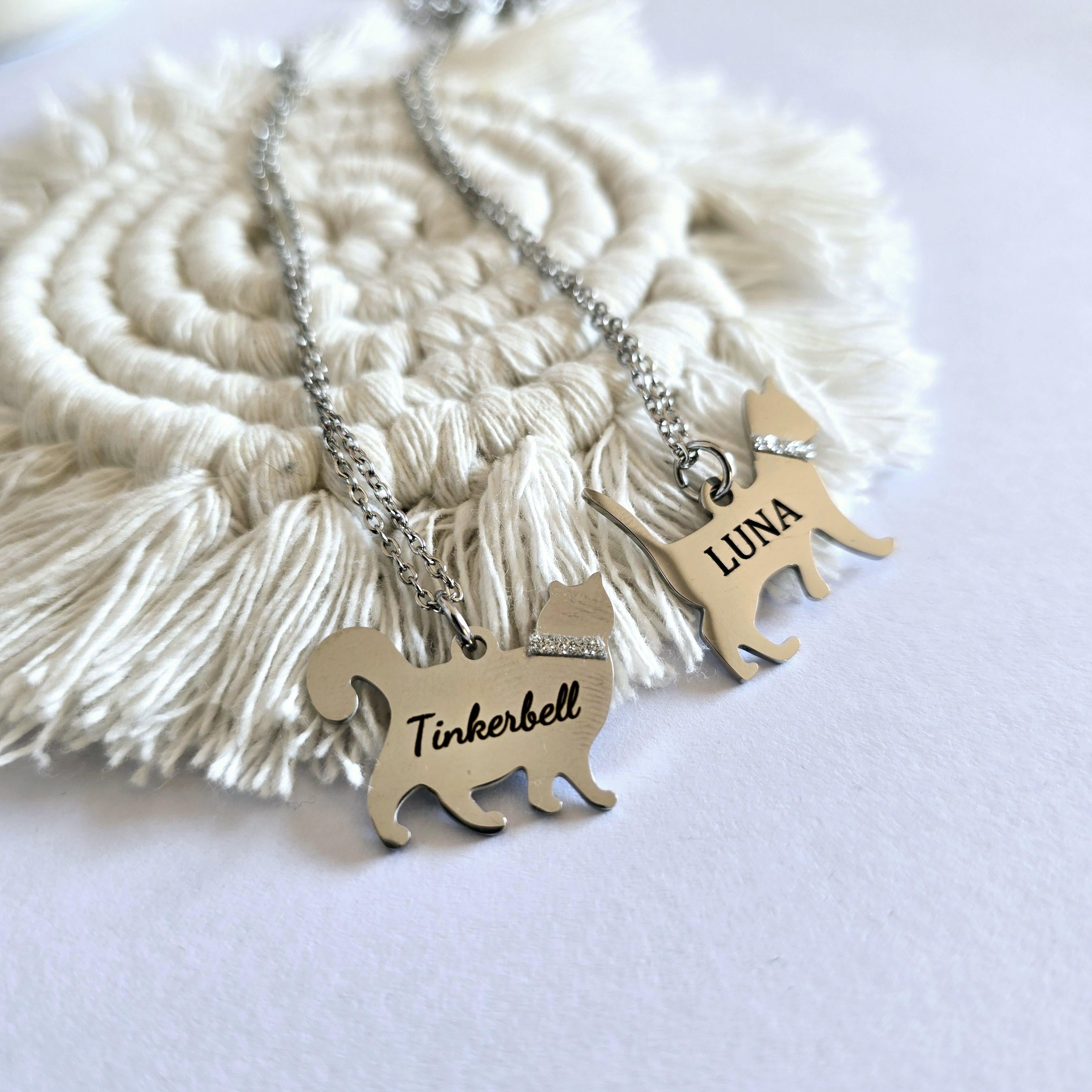 Cat loss Personalized Cat Necklace in Silver Stainless Steel , personalized Gift for Cat Lovers , Pet Loss Gift , Cat Mom keepsake gift