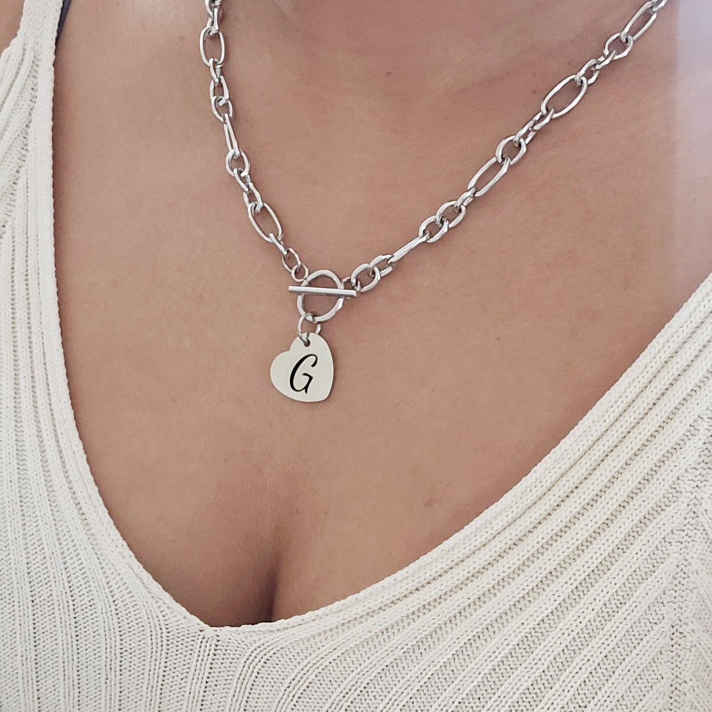 Personalized Heart Chain Necklace • Engraved Locket with Initial, Name or Handwriting • Gift for Mom, Couple, or Best Friend