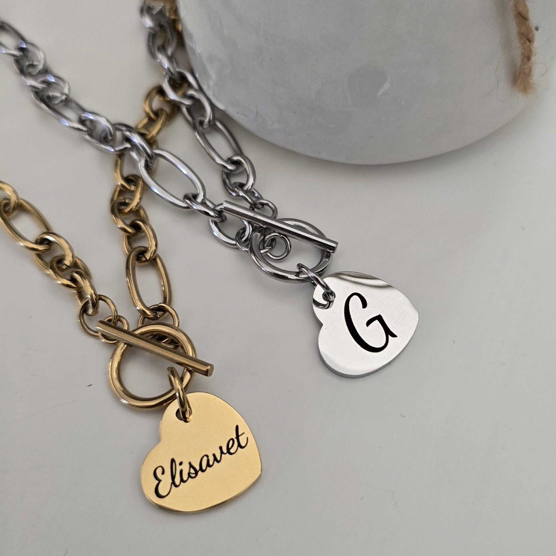 Personalized Heart Chain Necklace • Engraved Locket with Initial, Name or Handwriting • Gift for Mom, Couple, or Best Friend