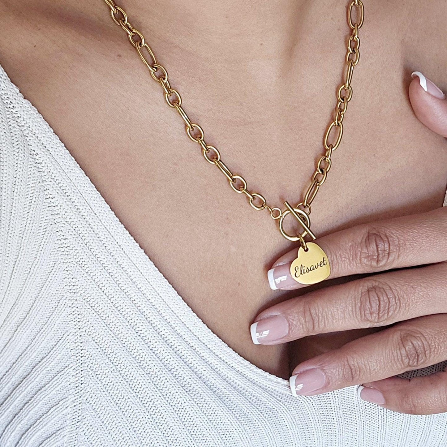 Personalized Heart Chain Necklace • Engraved Locket with Initial, Name or Handwriting • Gift for Mom, Couple, or Best Friend