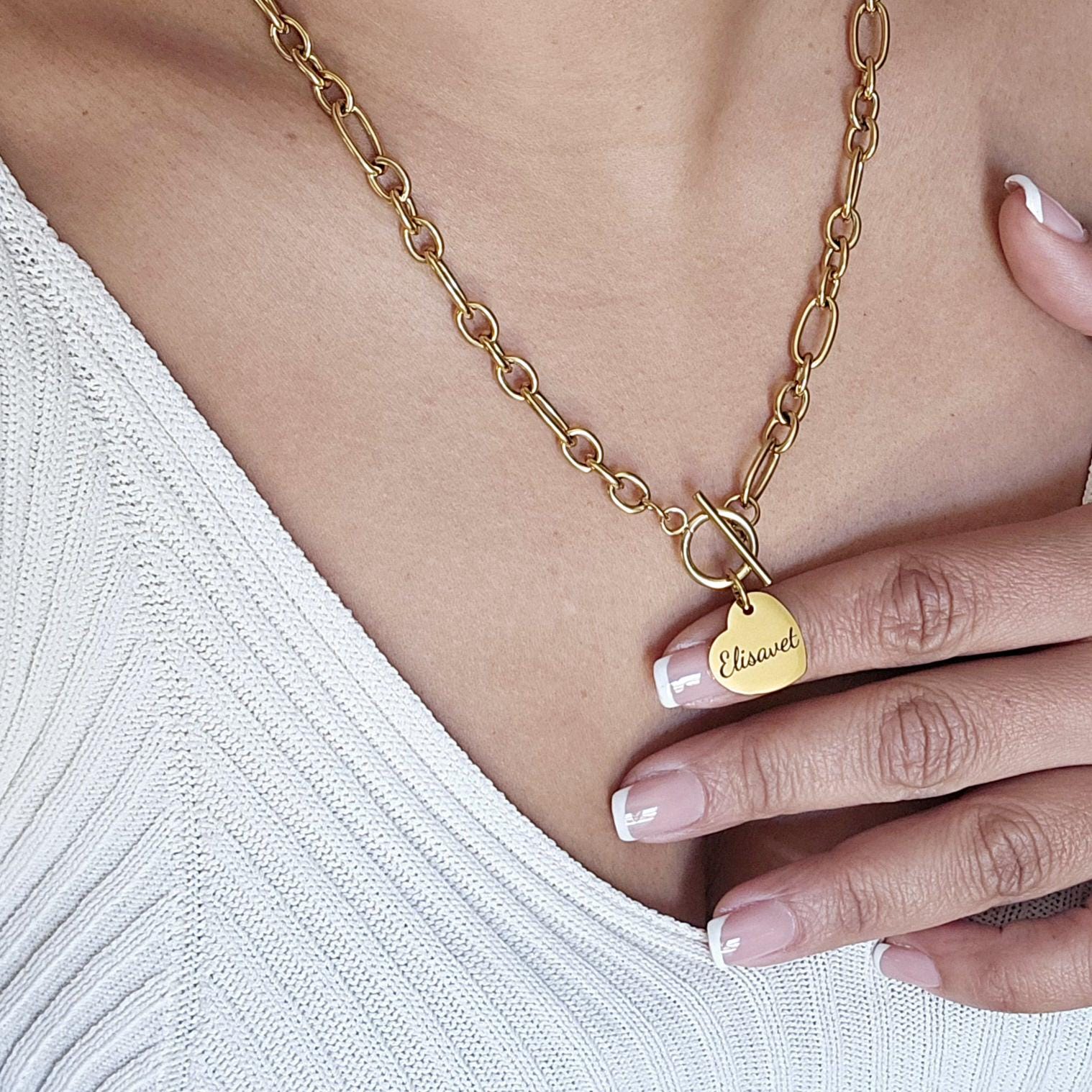 Personalized Heart Chain Necklace • Engraved Locket with Initial, Name or Handwriting • Gift for Mom, Couple, or Best Friend