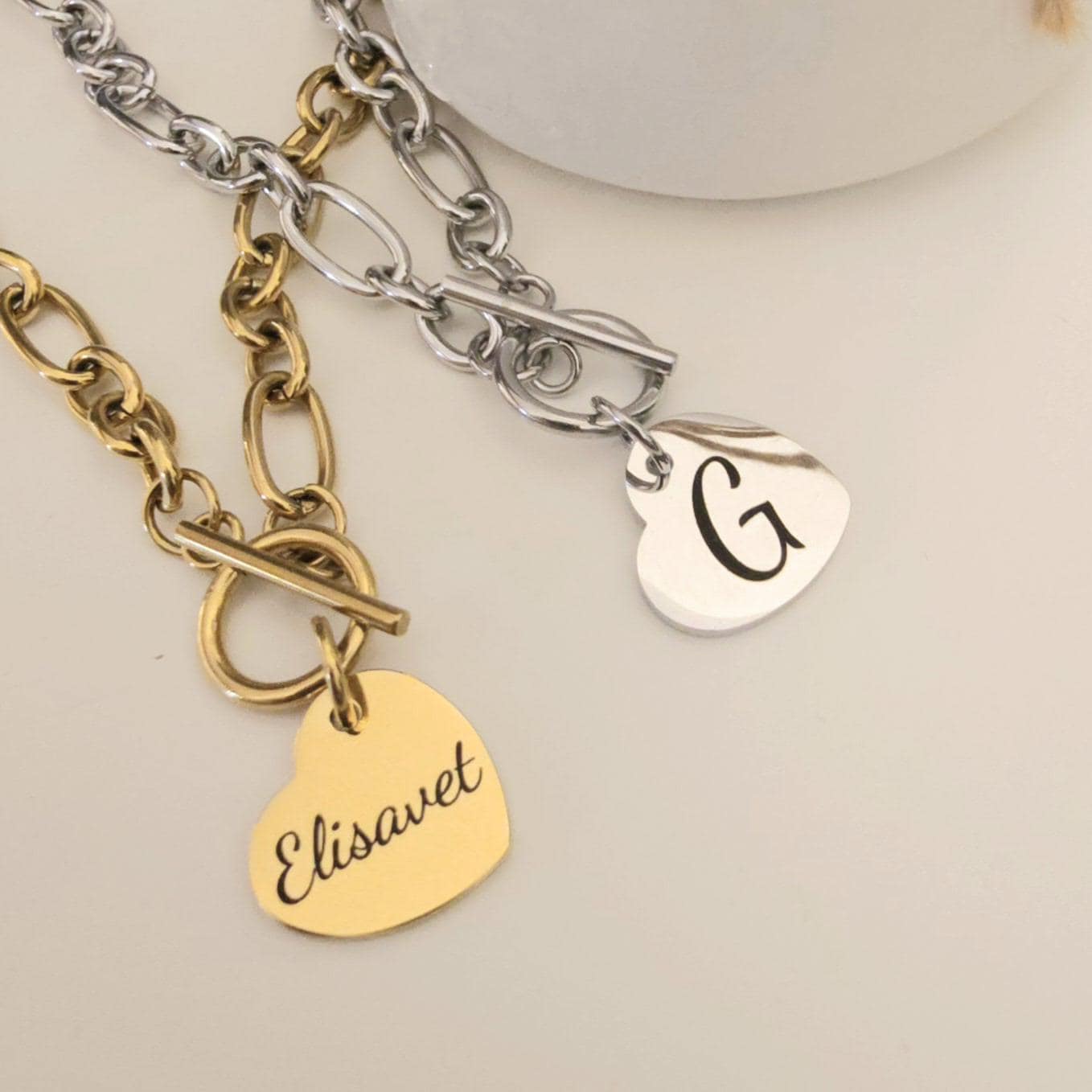 Personalized Heart Chain Necklace • Engraved Locket with Initial, Name or Handwriting • Gift for Mom, Couple, or Best Friend