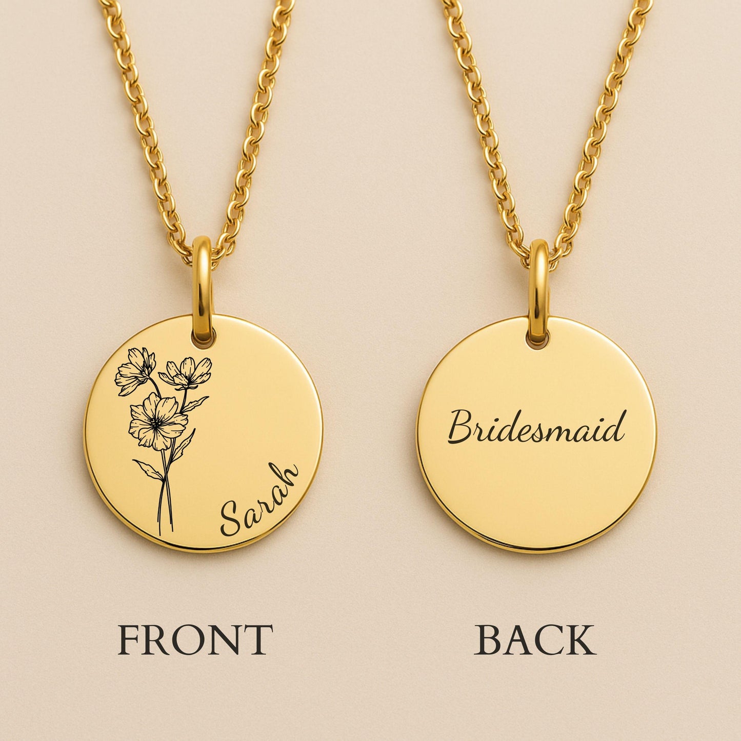 Personalized Birth Flower Name Necklace – Custom Gold Floral Charm – Bridesmaid, Godmother, Daughter, Mother’s Day Gift