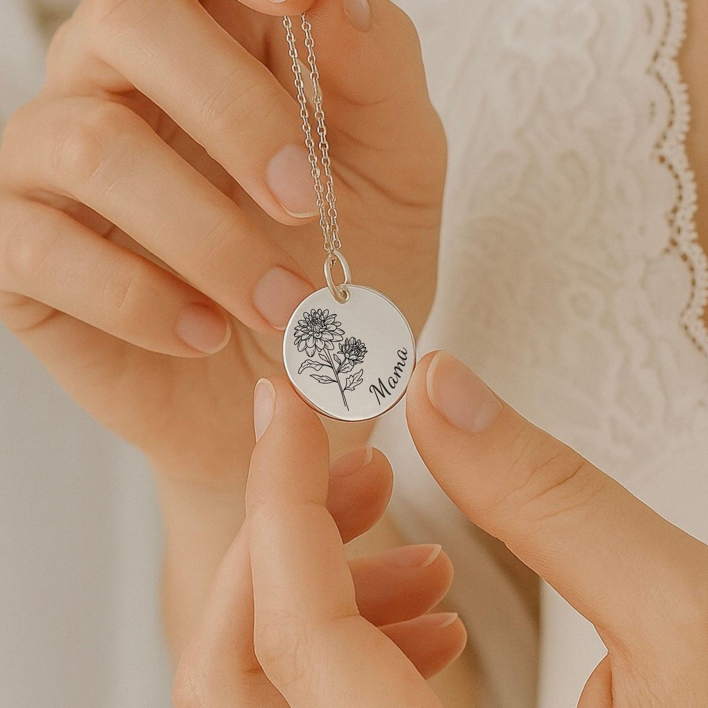 Personalized Birth Flower Name Necklace – Custom Gold Floral Charm – Bridesmaid, Godmother, Daughter, Mother’s Day Gift