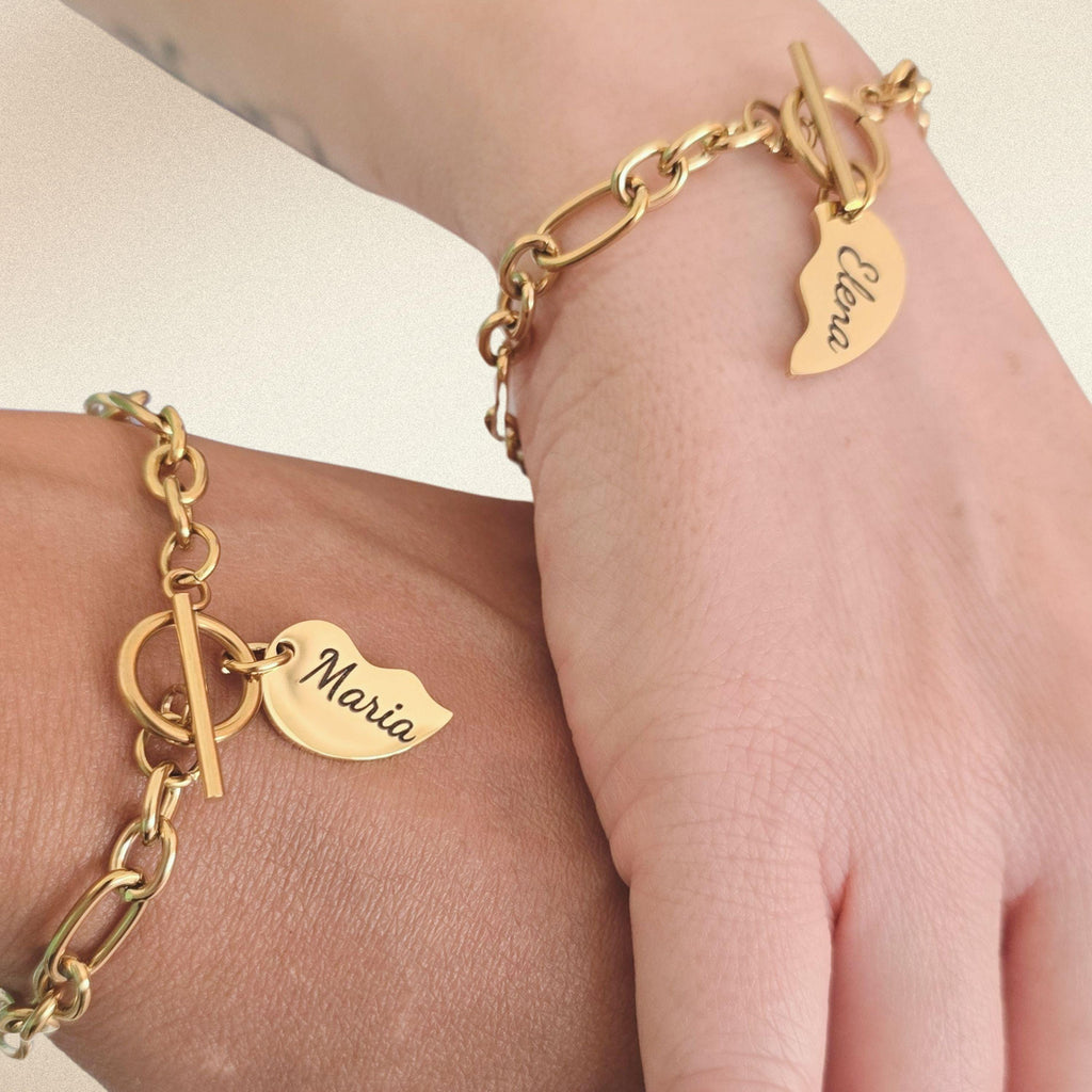 Best friends Bracelets Set of 2 – Personalized Name Split Heart – Gold Filled or Silver BFF Bracelet – Custom Gift for Best Friend
