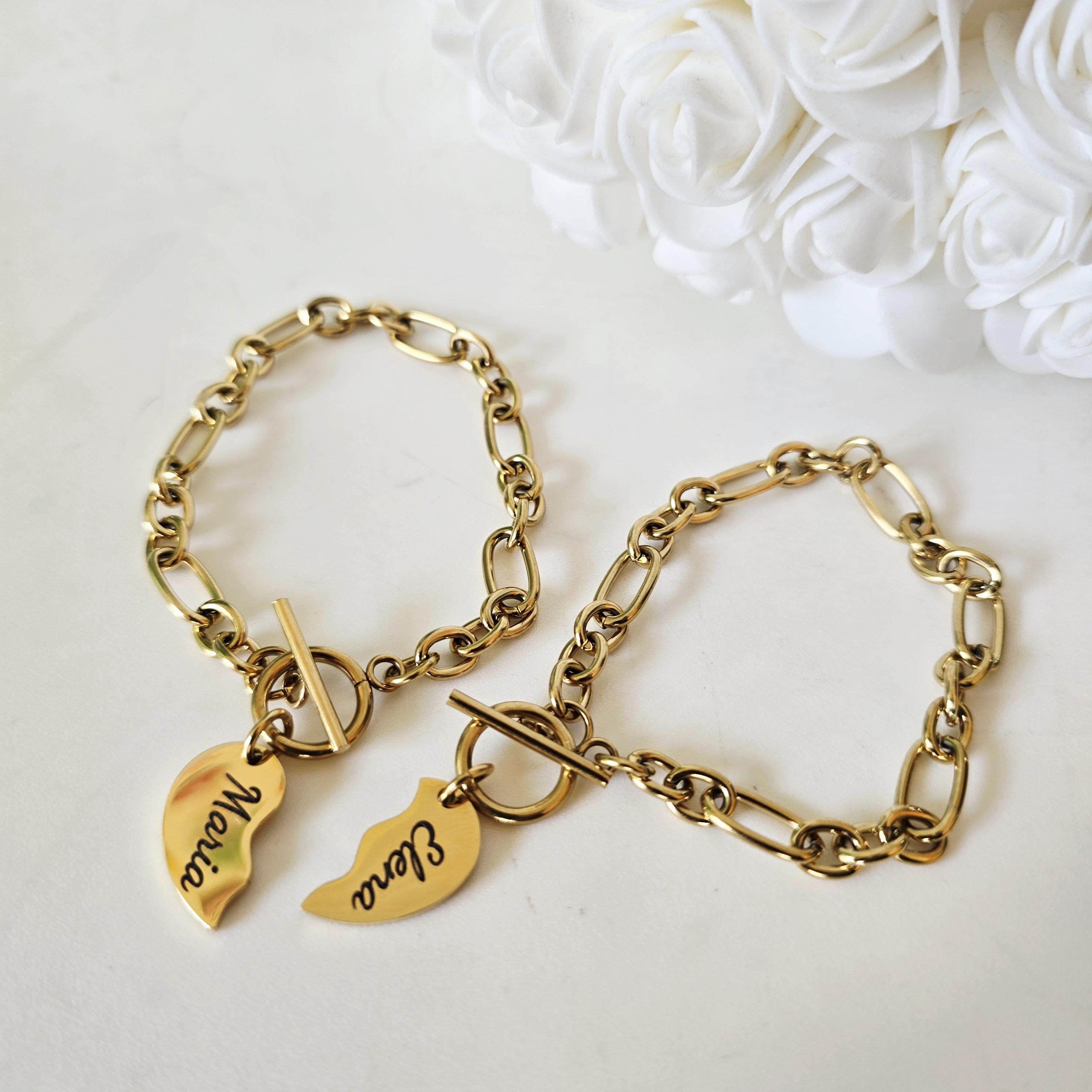 Best friends Bracelets Set of 2 – Personalized Name Split Heart – Gold Filled or Silver BFF Bracelet – Custom Gift for Best Friend