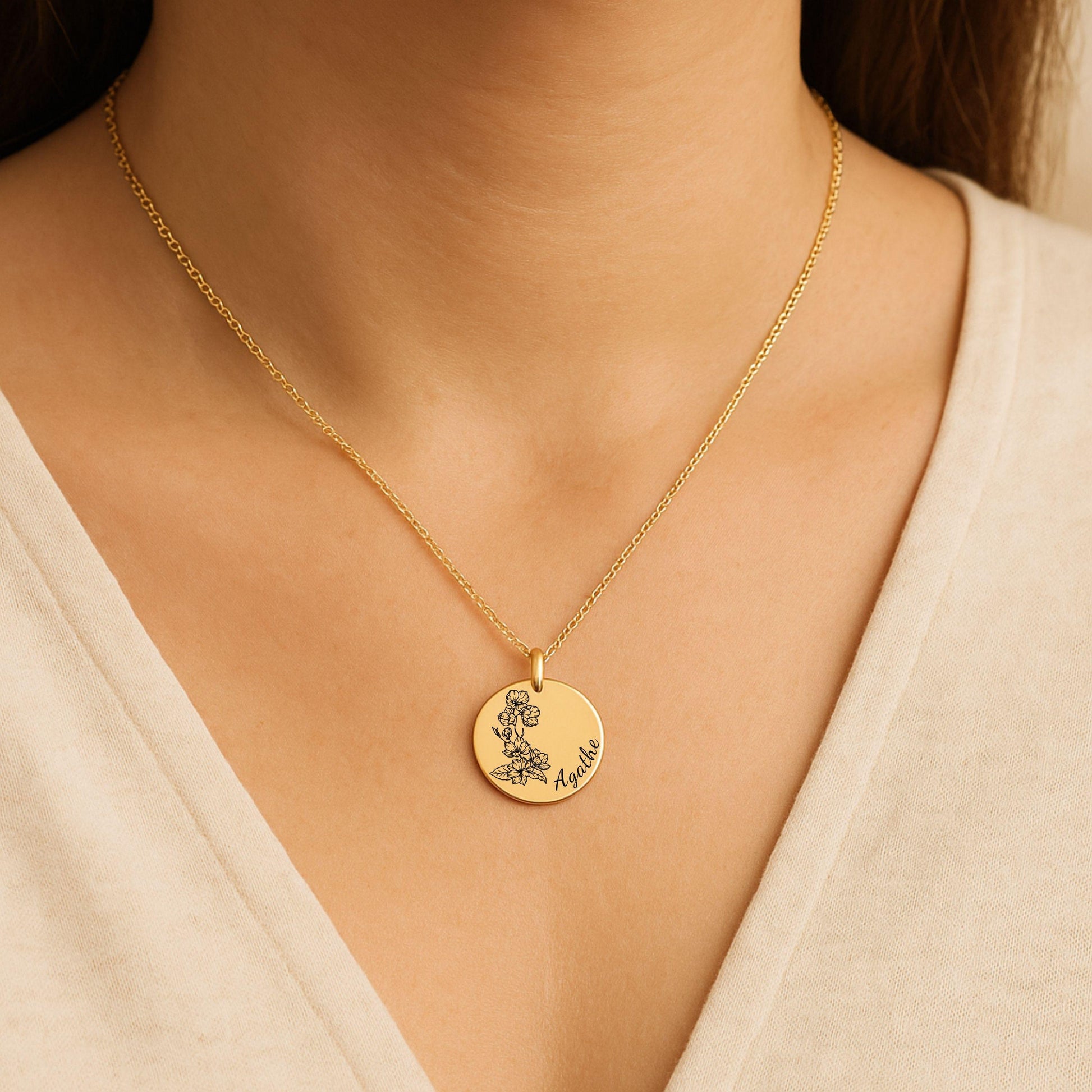 Personalized Birth Flower Name Necklace – Custom Gold Floral Charm – Bridesmaid, Godmother, Daughter, Mother’s Day Gift