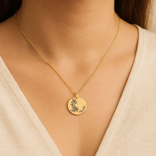 Personalized Birth Flower Name Necklace – Custom Gold Floral Charm – Bridesmaid, Godmother, Daughter, Mother’s Day Gift