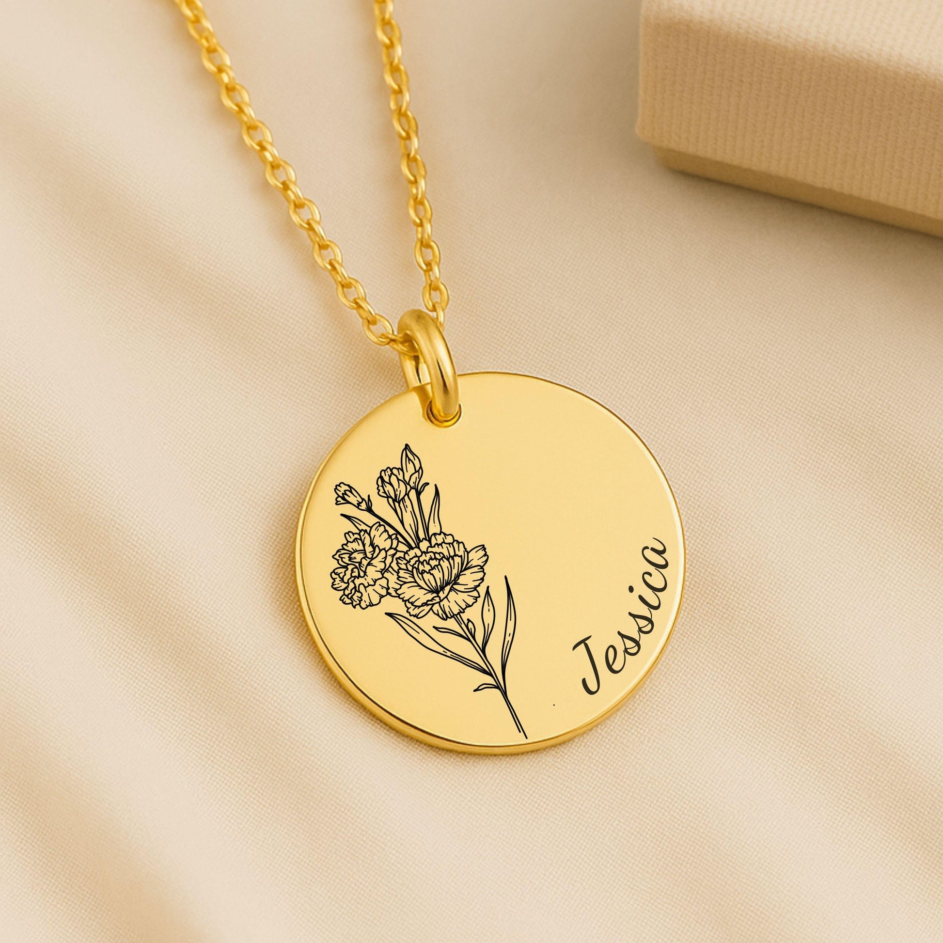 Personalized Birth Flower Name Necklace – Custom Gold Floral Charm – Bridesmaid, Godmother, Daughter, Mother’s Day Gift