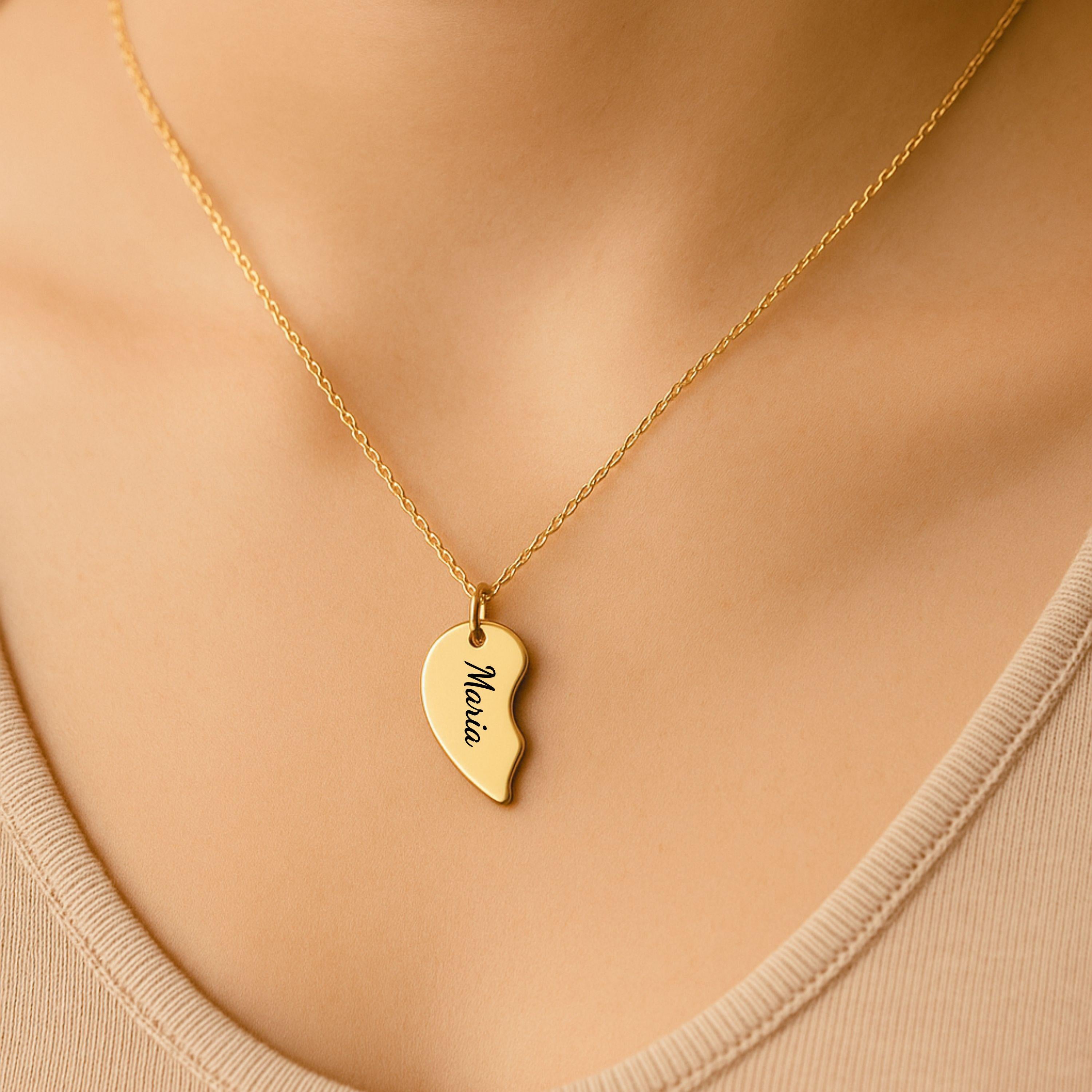 Personalized Split Heart Necklace for 2 –Custom Best Friend Jewelry Gift Stainless Steel in Gold & Silver – Engraved Name BFF Necklace Set