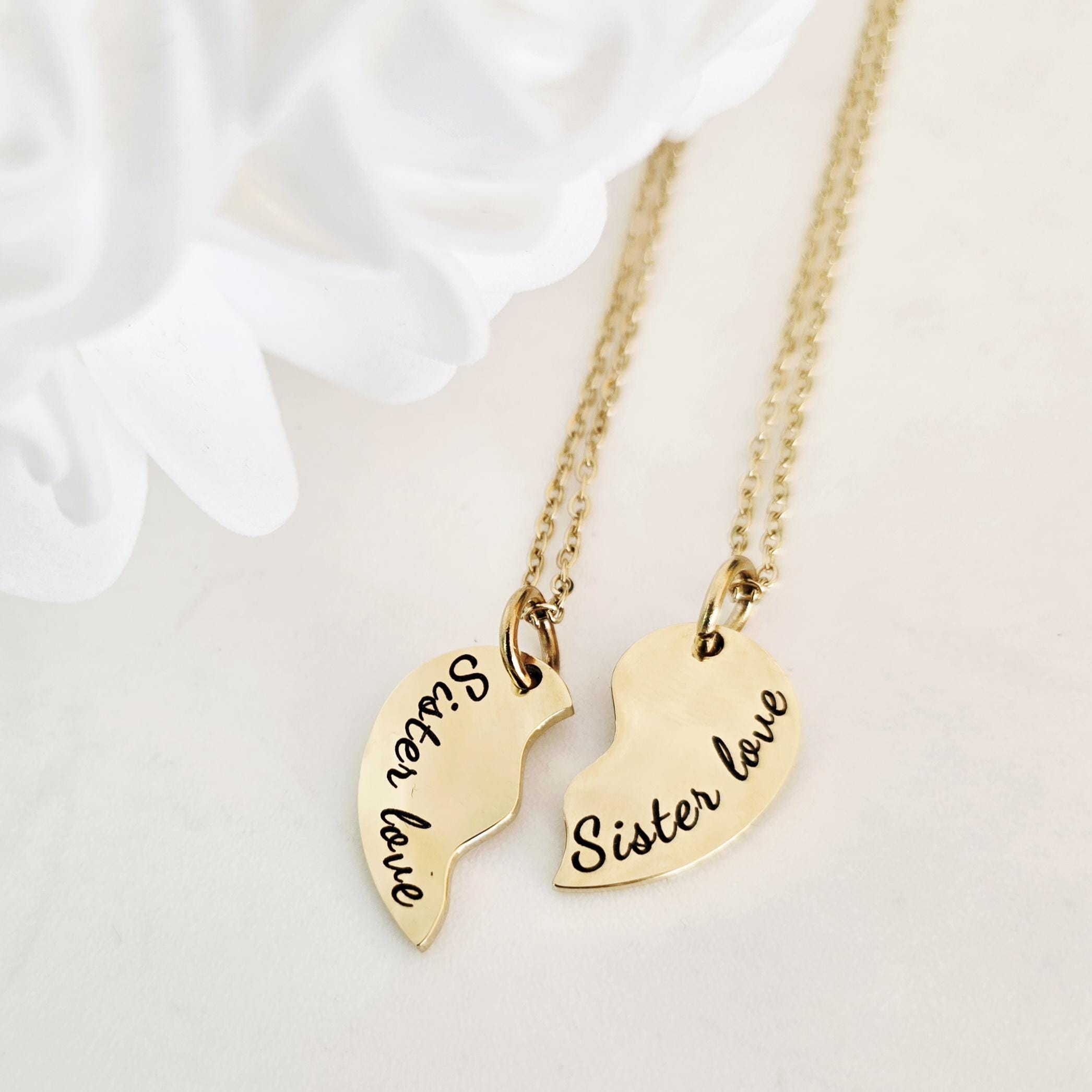Personalized Split Heart Necklace for 2 –Custom Best Friend Jewelry Gift Stainless Steel in Gold & Silver – Engraved Name BFF Necklace Set