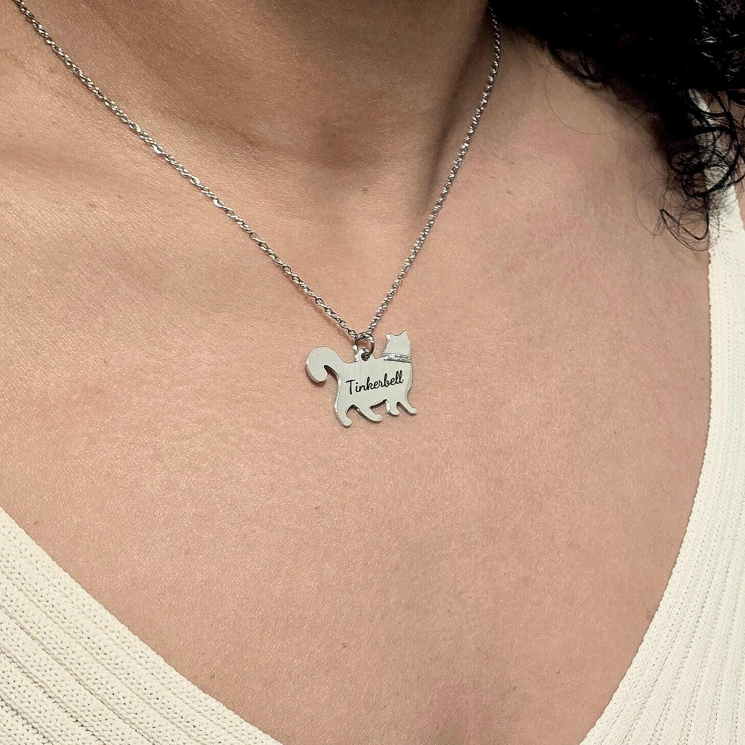 Cat loss Personalized Cat Necklace in Silver Stainless Steel , personalized Gift for Cat Lovers , Pet Loss Gift , Cat Mom keepsake gift