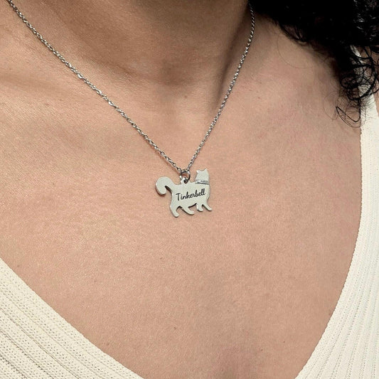 Cat loss Personalized Cat Necklace in Silver Stainless Steel , personalized Gift for Cat Lovers , Pet Loss Gift , Cat Mom keepsake gift
