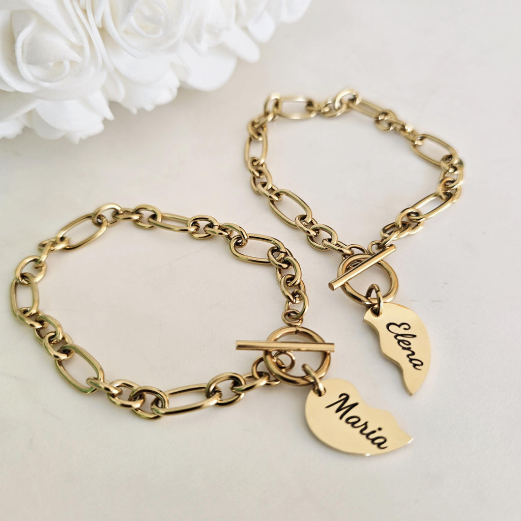 Best friends Bracelets Set of 2 – Personalized Name Split Heart – Gold Filled or Silver BFF Bracelet – Custom Gift for Best Friend