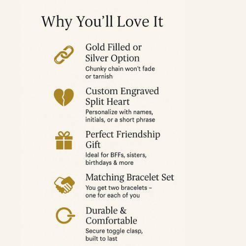 Best friends Bracelets Set of 2 – Personalized Name Split Heart – Gold Filled or Silver BFF Bracelet – Custom Gift for Best Friend