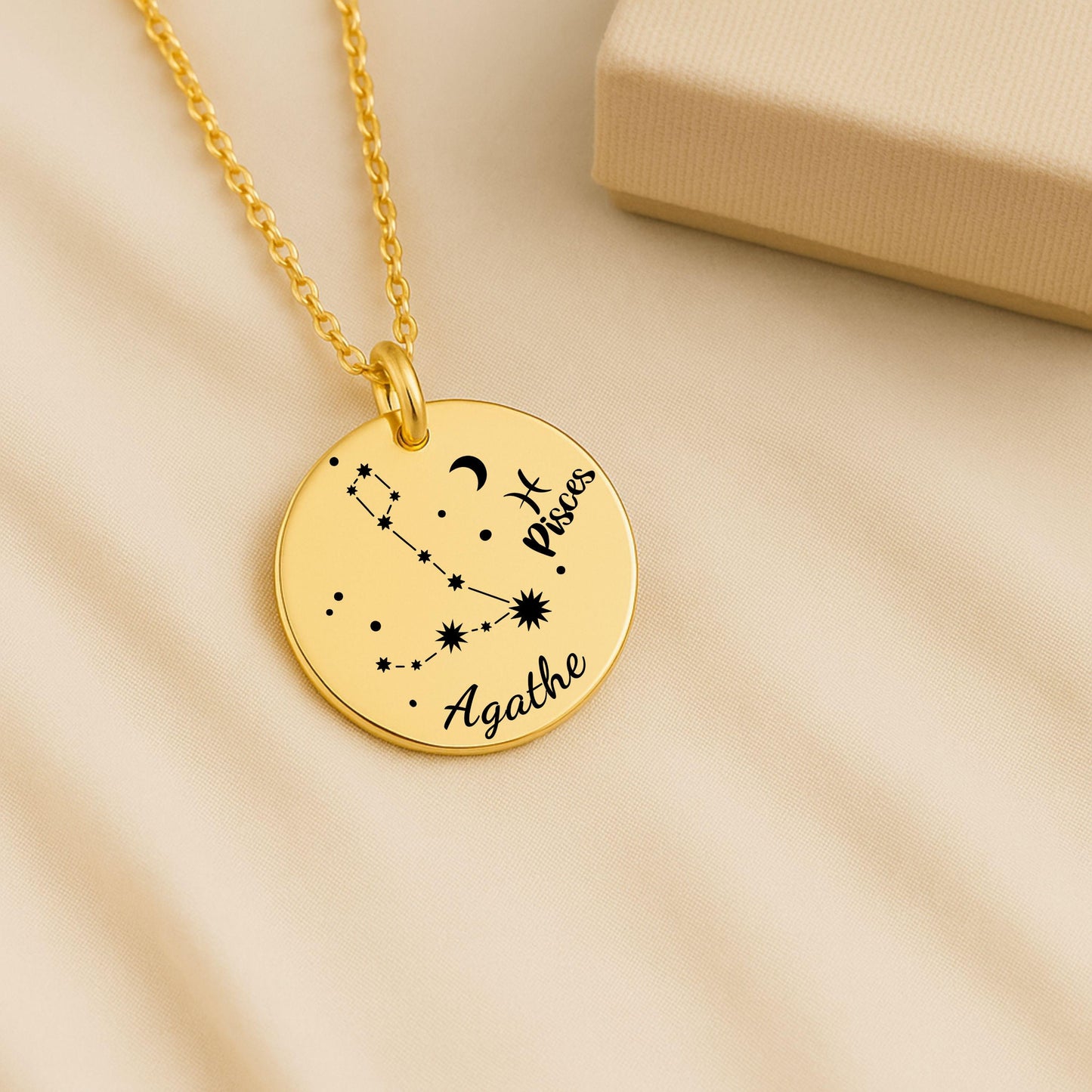 Personalized zodiac Necklace • Zodiac Coin Necklace with Name • Custom Star Sign Jewelry Gift • Astrology Birthday Necklace for Her