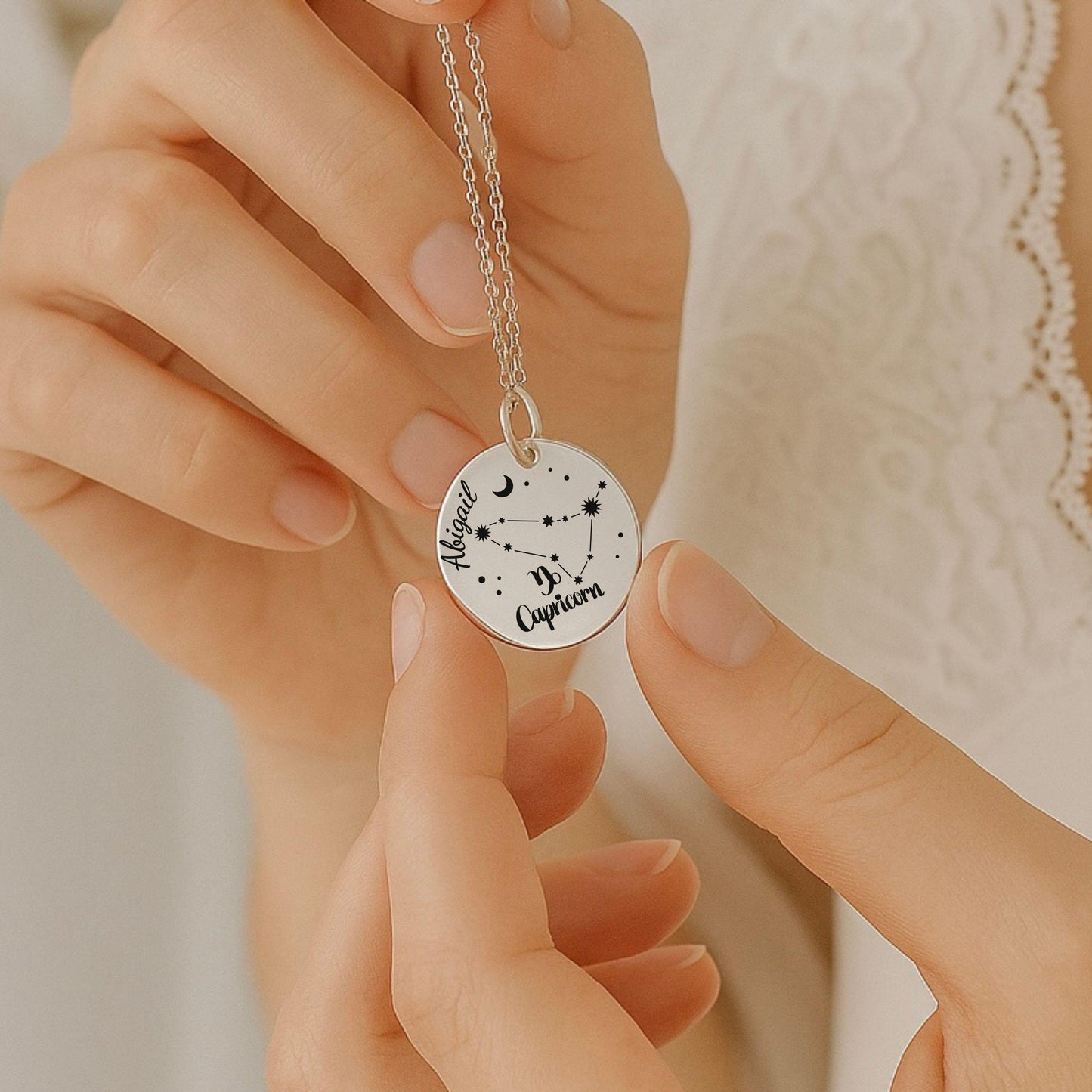 Personalized zodiac Necklace • Zodiac Coin Necklace with Name • Custom Star Sign Jewelry Gift • Astrology Birthday Necklace for Her