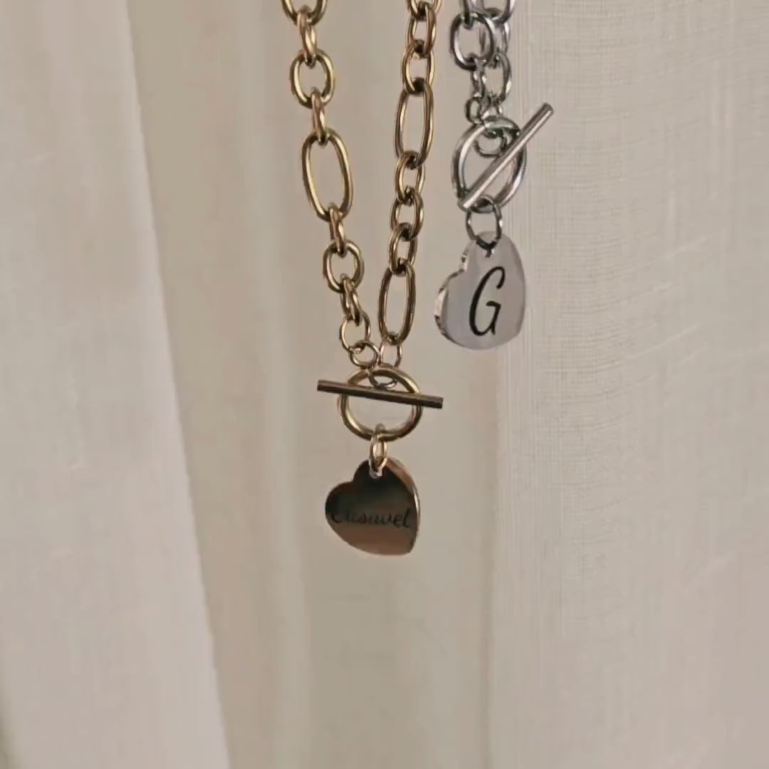 Personalized Heart Chain Necklace • Engraved Locket with Initial, Name or Handwriting • Gift for Mom, Couple, or Best Friend