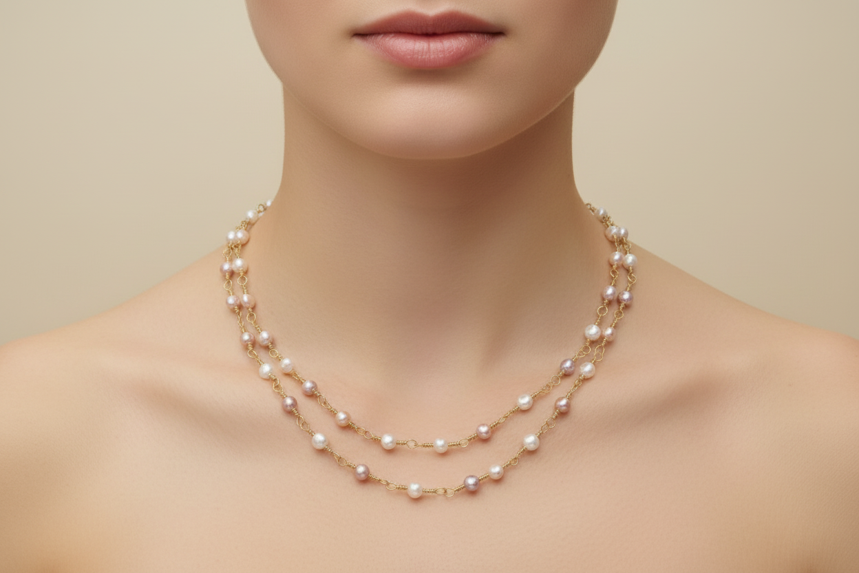 Long Freshwater Pearl Necklace – Gold or Silver