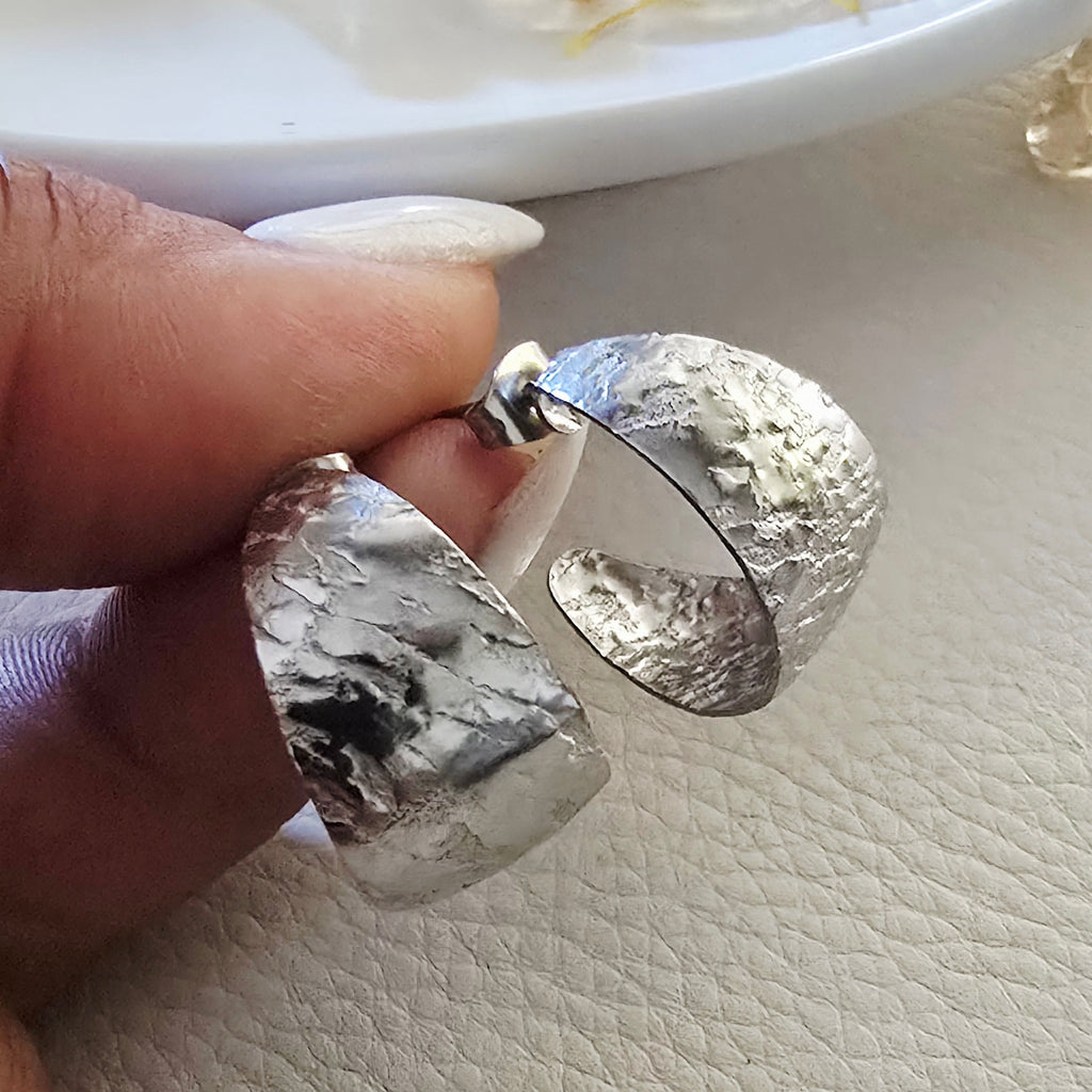 Chunky Textured Half Hoop Earrings - Stainless Steel