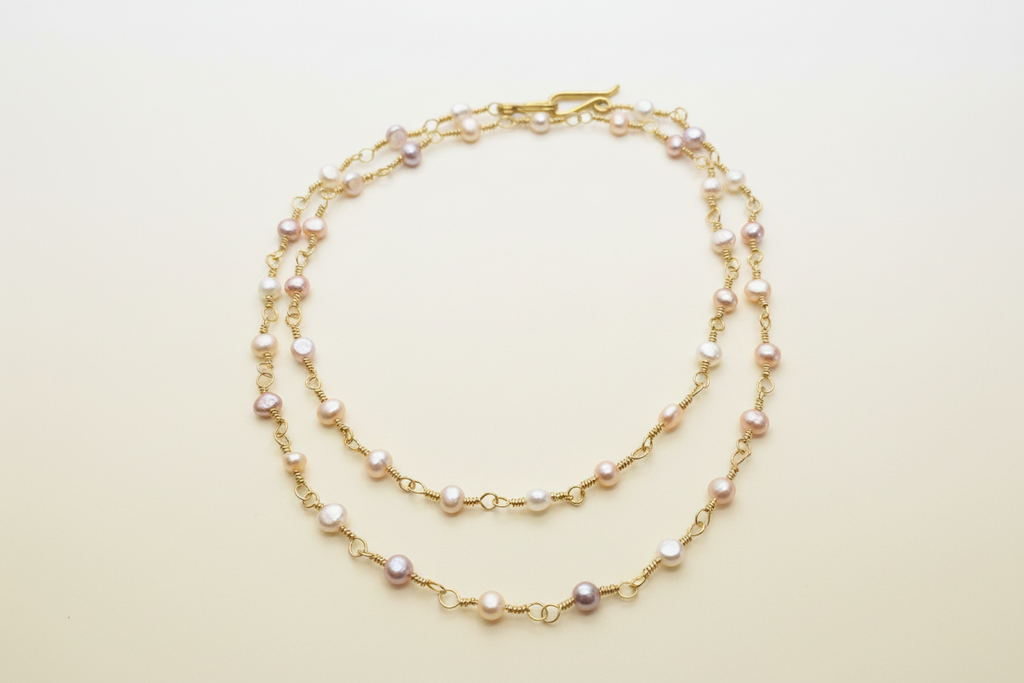 Long Freshwater Pearl Necklace – Gold or Silver