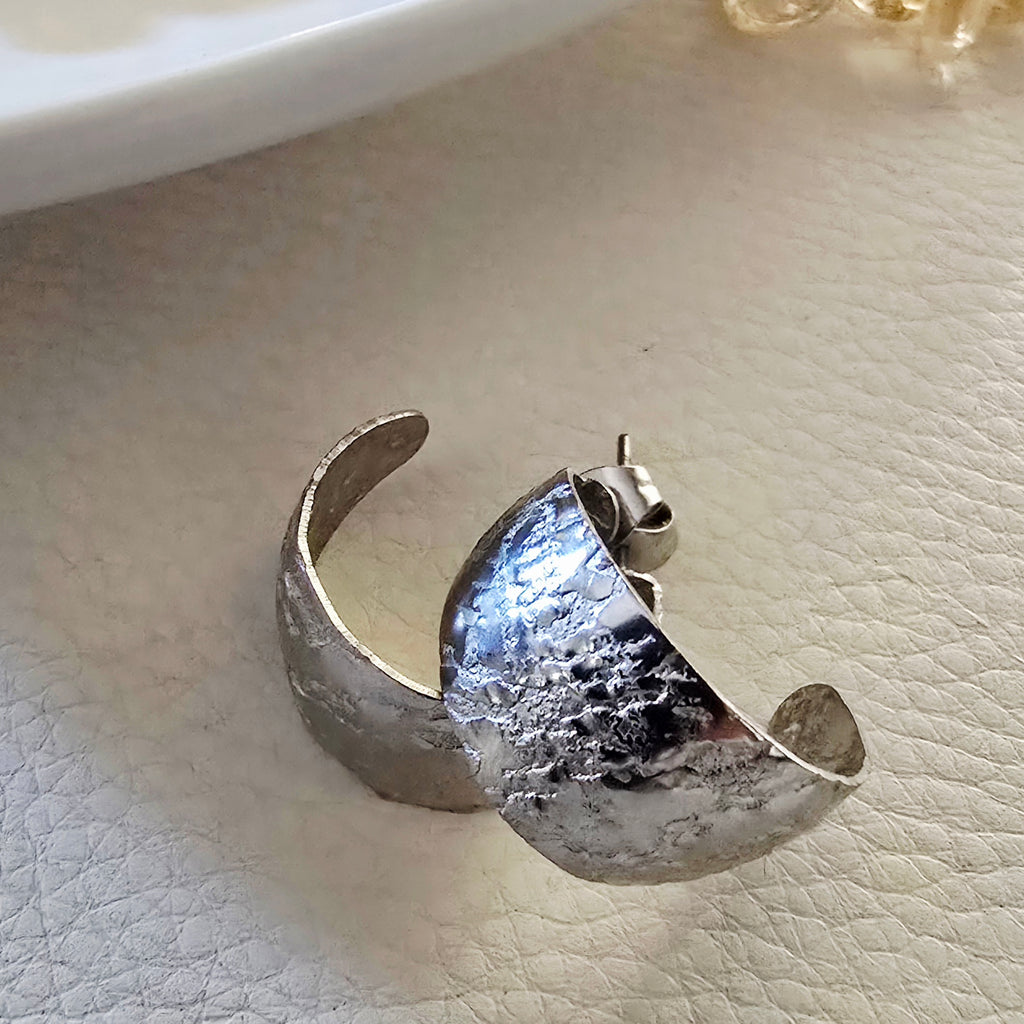 Chunky Textured Half Hoop Earrings - Stainless Steel