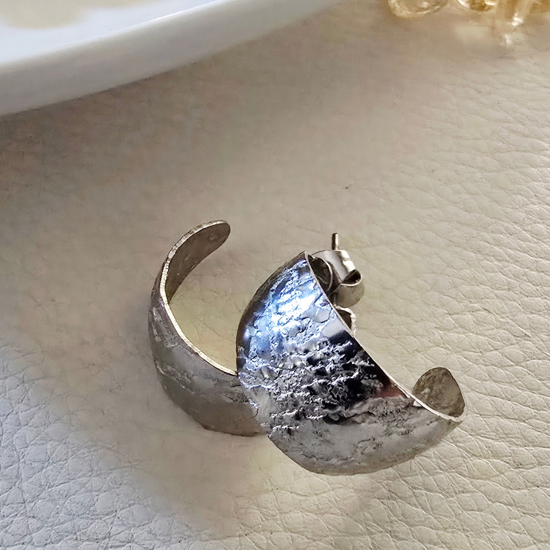 Chunky Textured Half Hoop Earrings - Stainless Steel